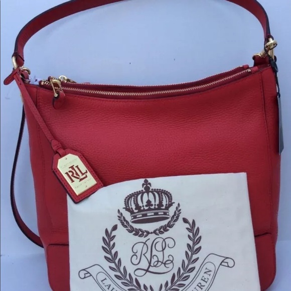 Ralph Lauren Hobo Handbag Morrison Double Zip Red - Picture 7 of 7